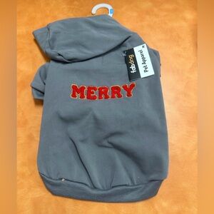 Fabdog Gray Dog Hoodie with Red 'Merry' Embroidery